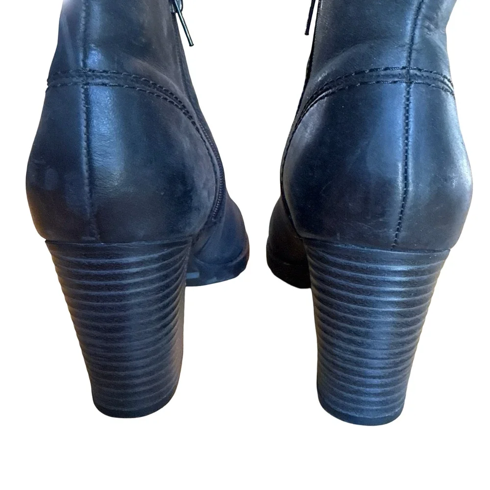 Clarks Verona Trish Black Leather Raw Oiled High Heel Chunky Ankle Boots 8.5